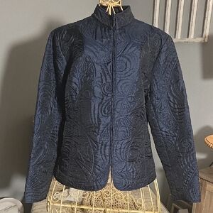 Chico's Navy Textured Women's Puffer Jacket SIZE MEDIUM 8/10